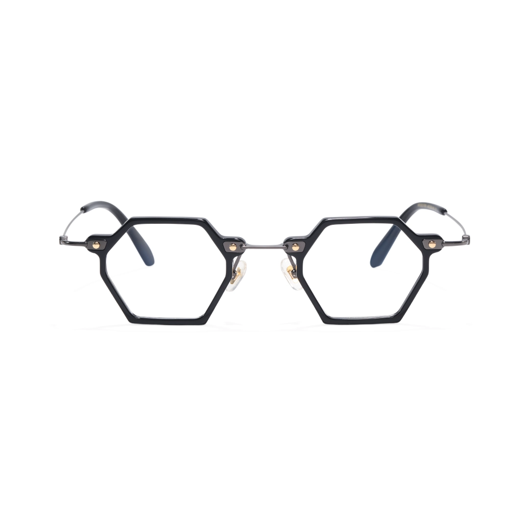 Front view of Lucky geometric titanium eyeglasses GT0032306 in black