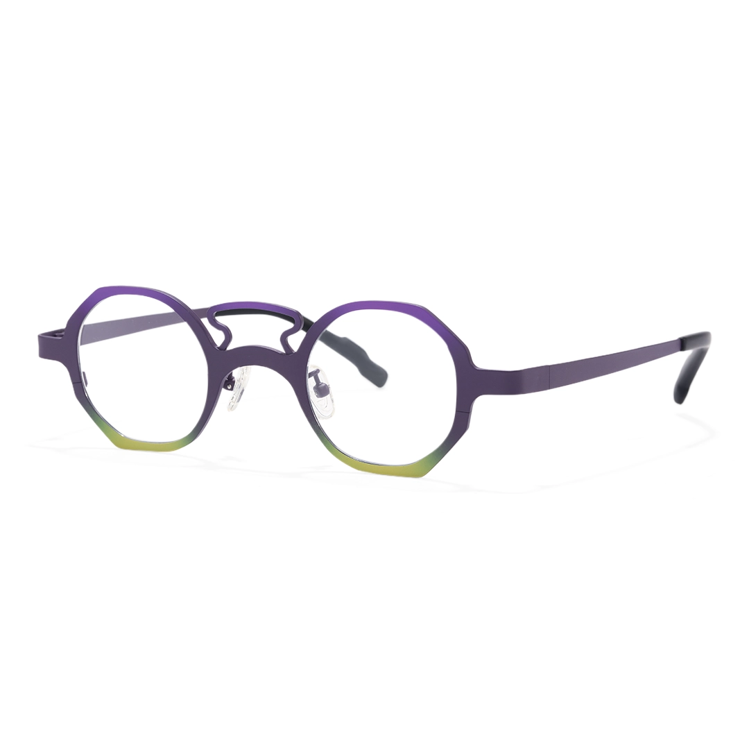 Angle view of Dolores geometric titanium eyeglasses GT0062407 in light purple