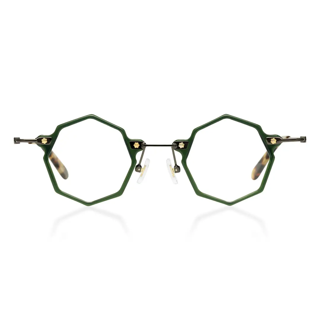 Front view of Union steampunk geometric titanium eyeglasses GT0332411 in green