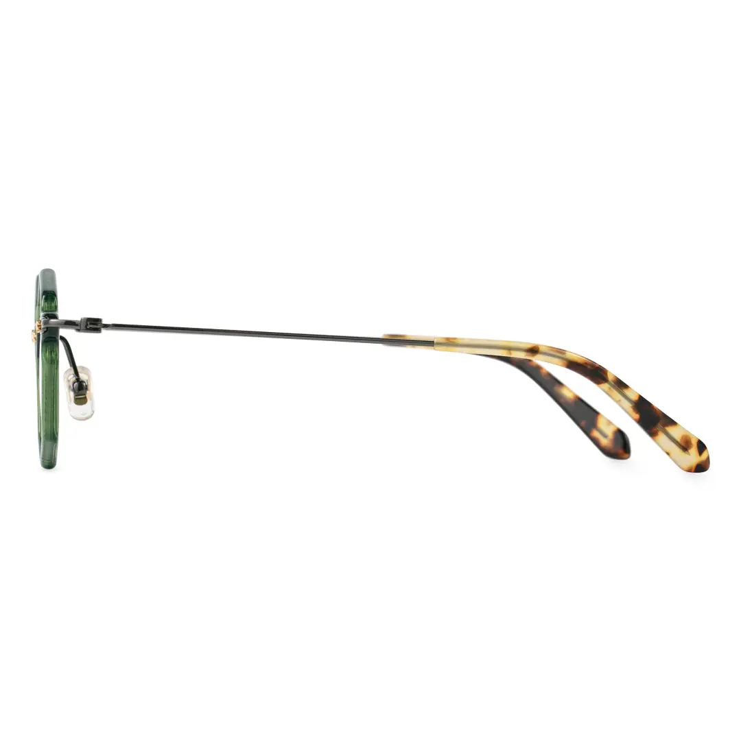 Side view of Union steampunk geometric titanium eyeglasses GT0332411 in green