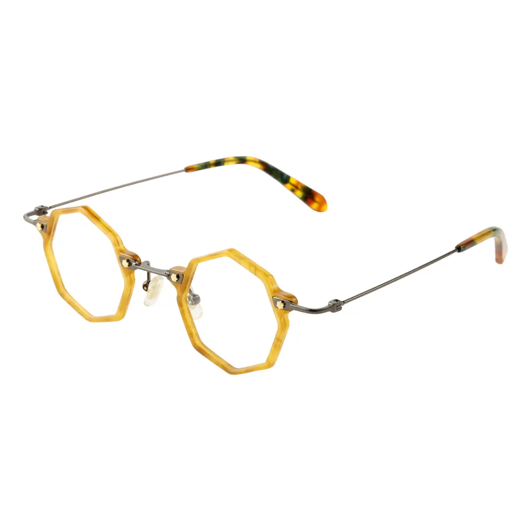 Angle view of Union steampunk geometric titanium eyeglasses GT0332411 in yellow
