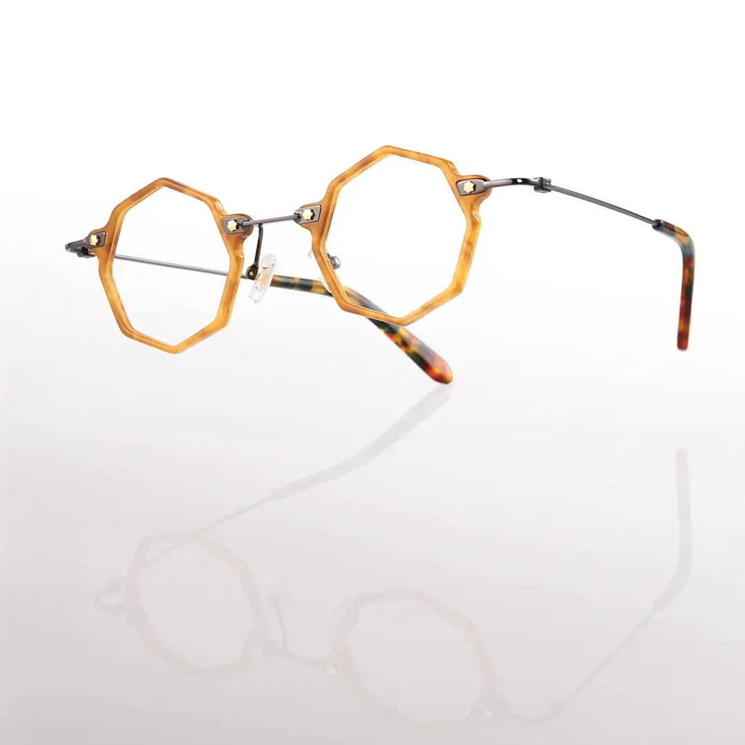 Scene view of Union steampunk geometric titanium eyeglasses GT0332411 in yellow