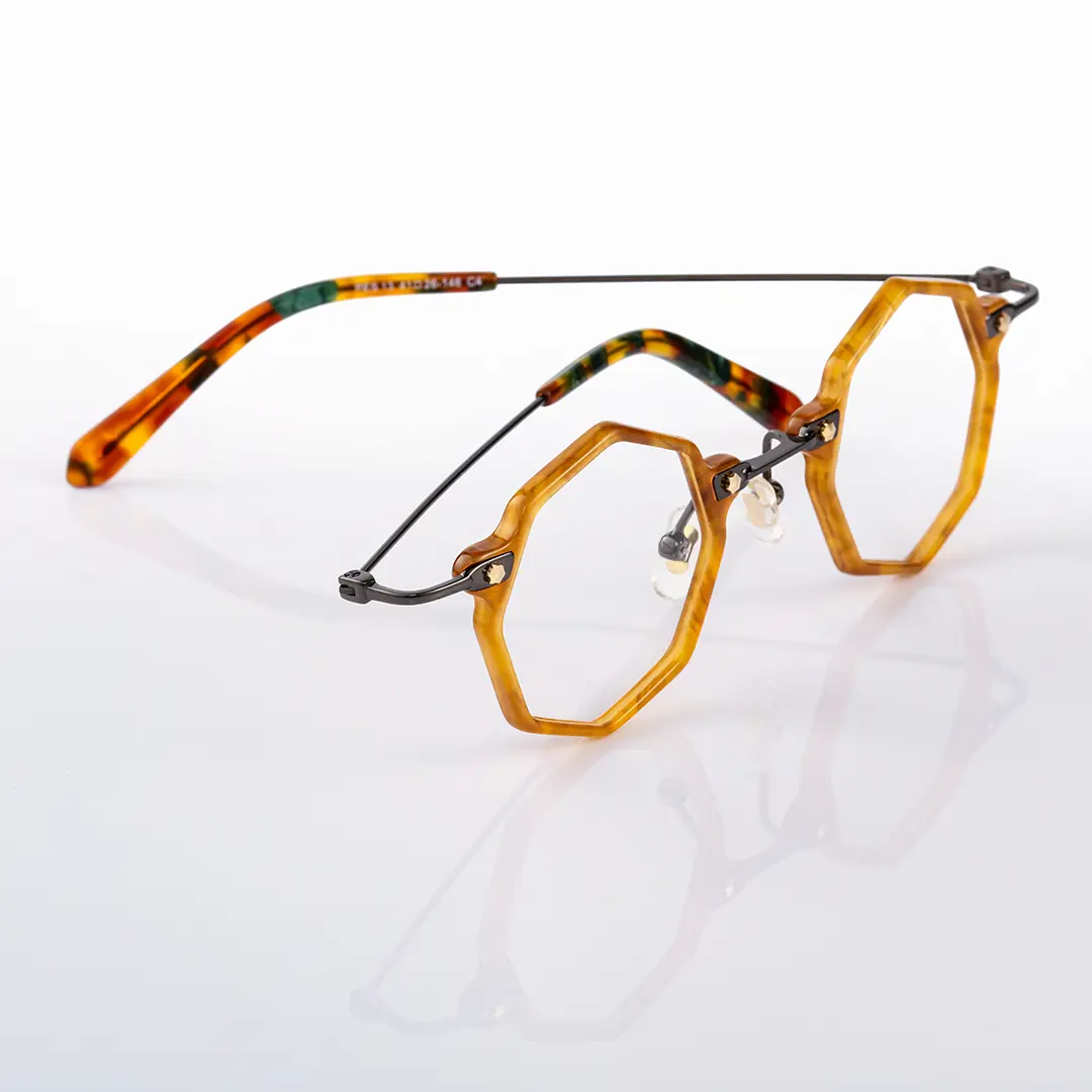 Scene close-up view of Union geometric titanium eyeglasses GT0332411 in yellow
