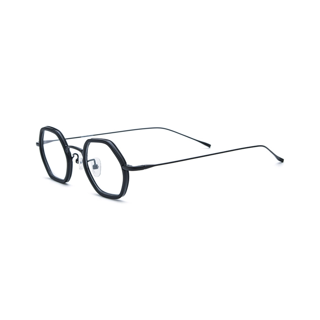 Angle view of Riven geometric acetate eyeglasses GX0462509 in black