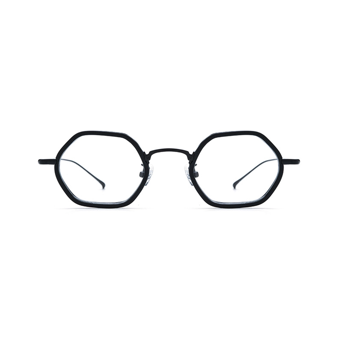Front view of Riven colorful geometric acetate eyeglasses GX0462509 in black