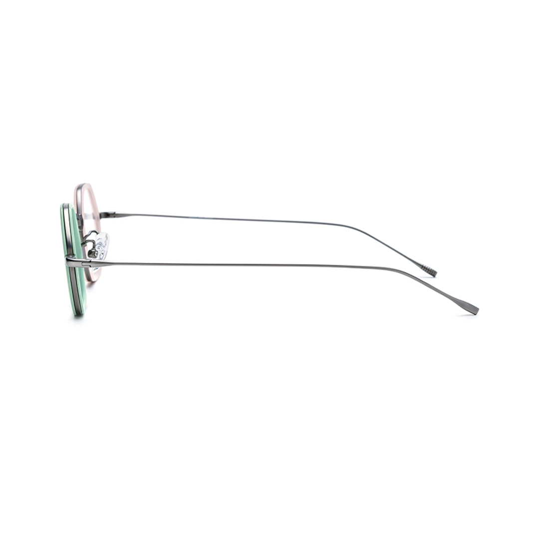 Side view of Riven colorful geometric acetate eyeglasses in two tone. SPU: GX0462509