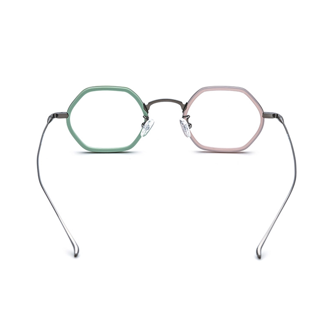 Back view of Riven geometric acetate eyeglasses GX0462509 in two tone