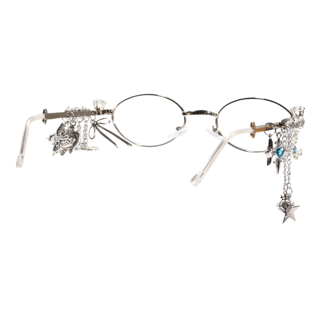 Back view of Eulalia y2k oval metal eyeglasses OM0062511 in blue