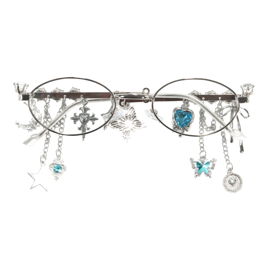 Front view of Eulalia y2k oval metal eyeglasses OM0062511 in blue