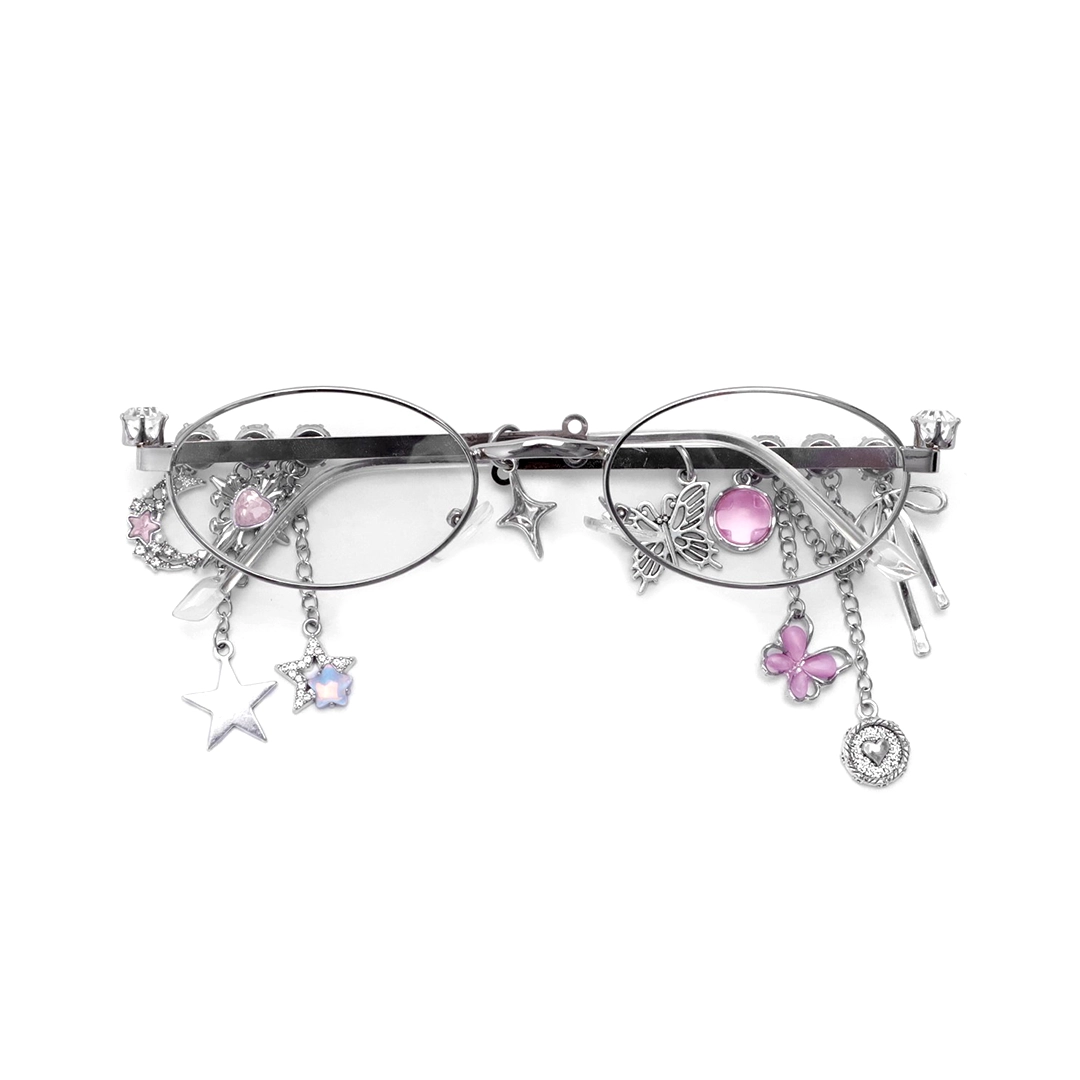 Front view of Eulalia y2k oval metal eyeglasses OM0062511 in purple