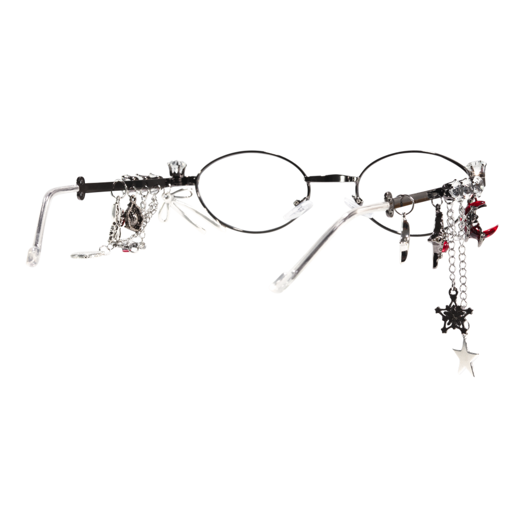 Back view of Eulalia y2k oval metal eyeglasses OM0062511 in red