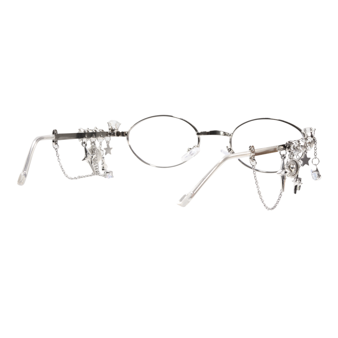 Back view of Eulalia oval metal eyeglasses OM0062511 in silver