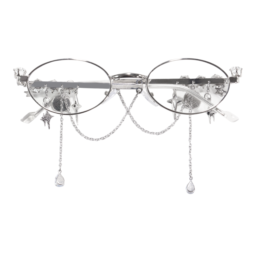 Front view of Eulalia y2k oval metal eyeglasses OM0062511 in silver