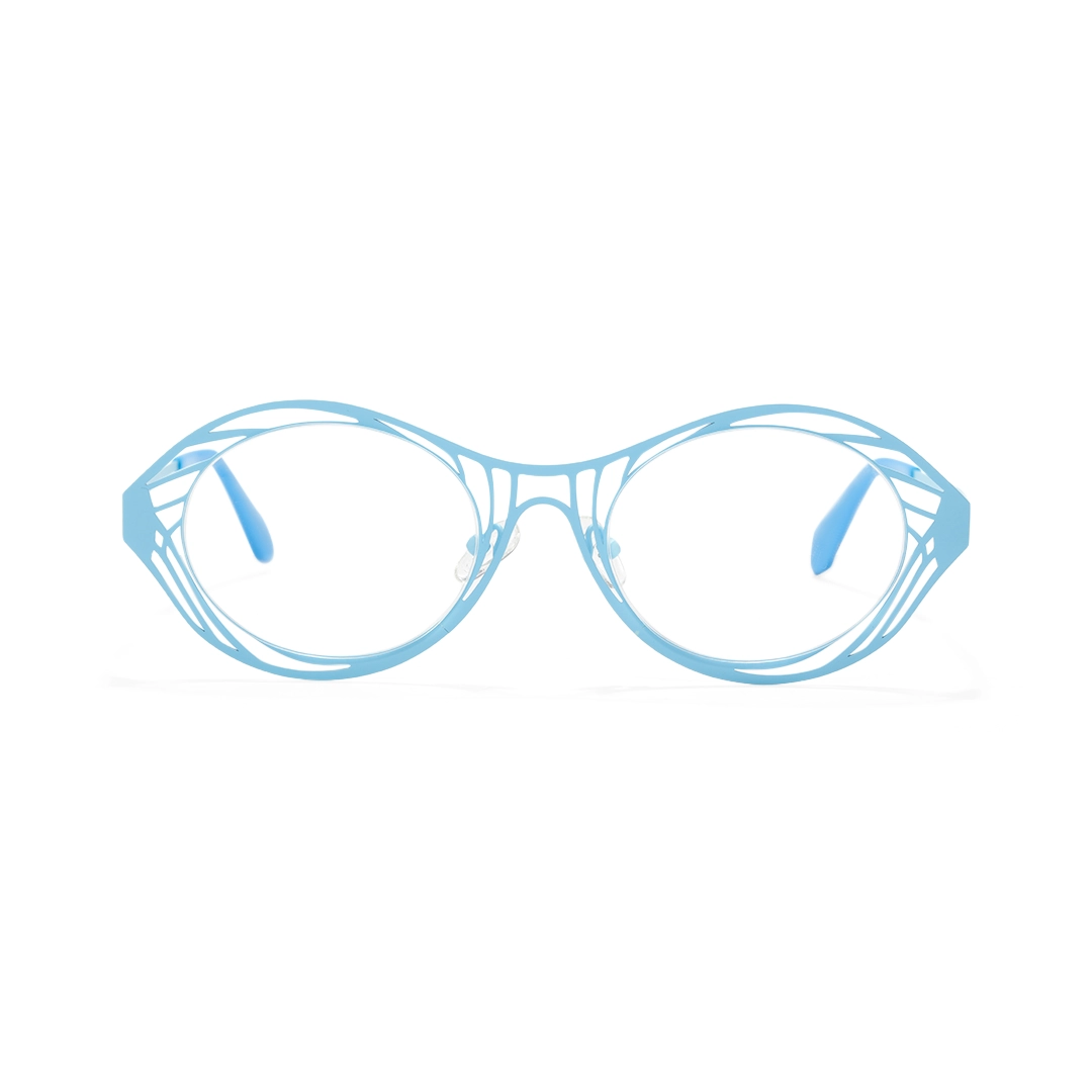 Front view of Butterfly oval metal eyeglasses OM0082212 in light blue
