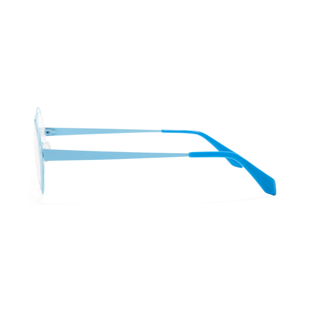 Side view of Butterfly oval metal eyeglasses OM0082212 in light blue