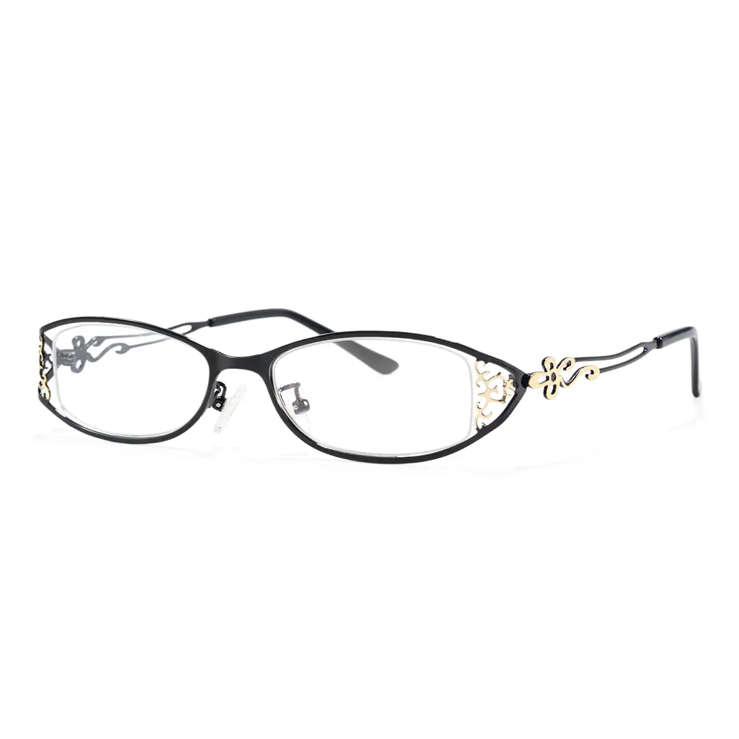 Angle view of Marenna y2k oval metal eyeglasses OM0162604 in black