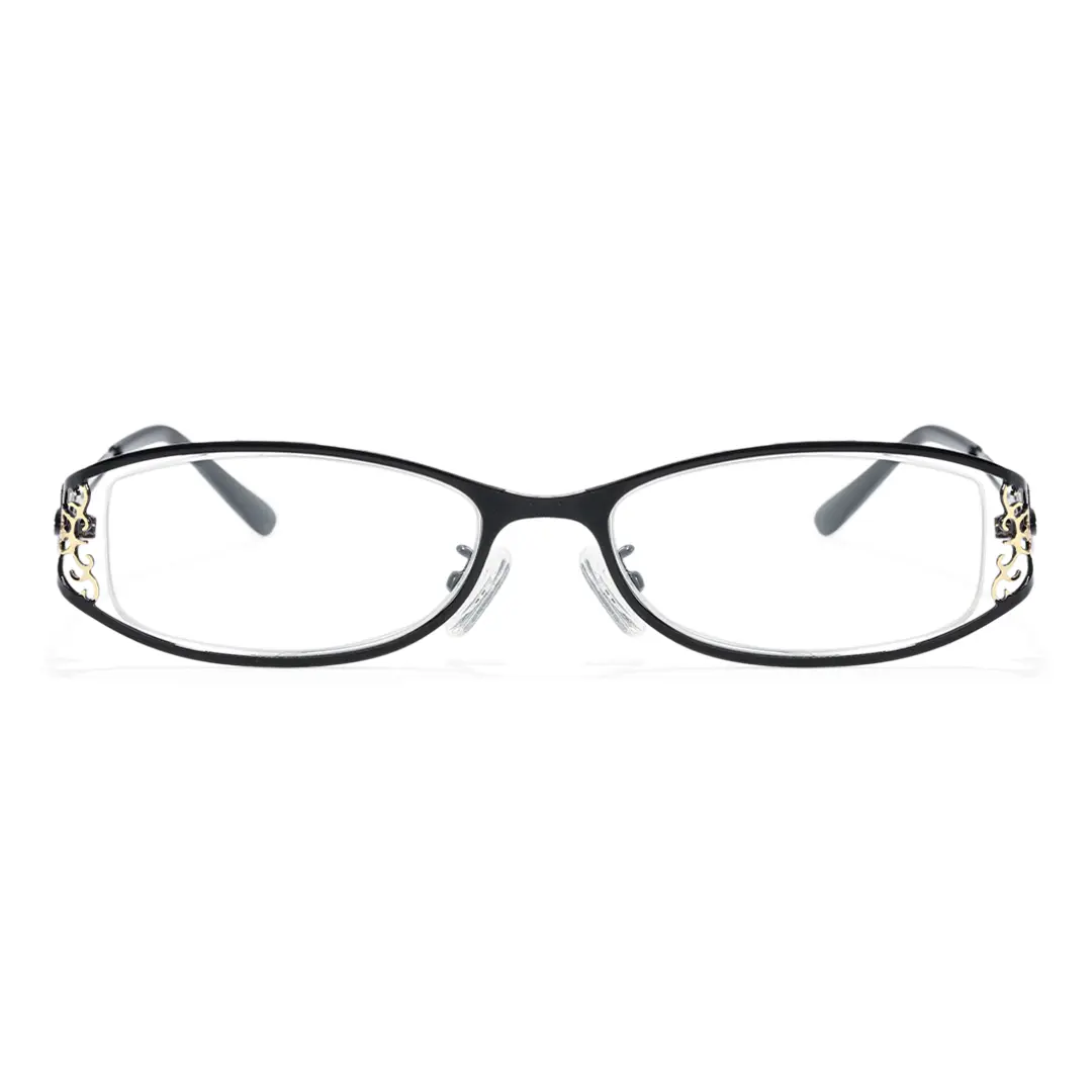 Front view of Marenna y2k oval metal eyeglasses OM0162604 in black