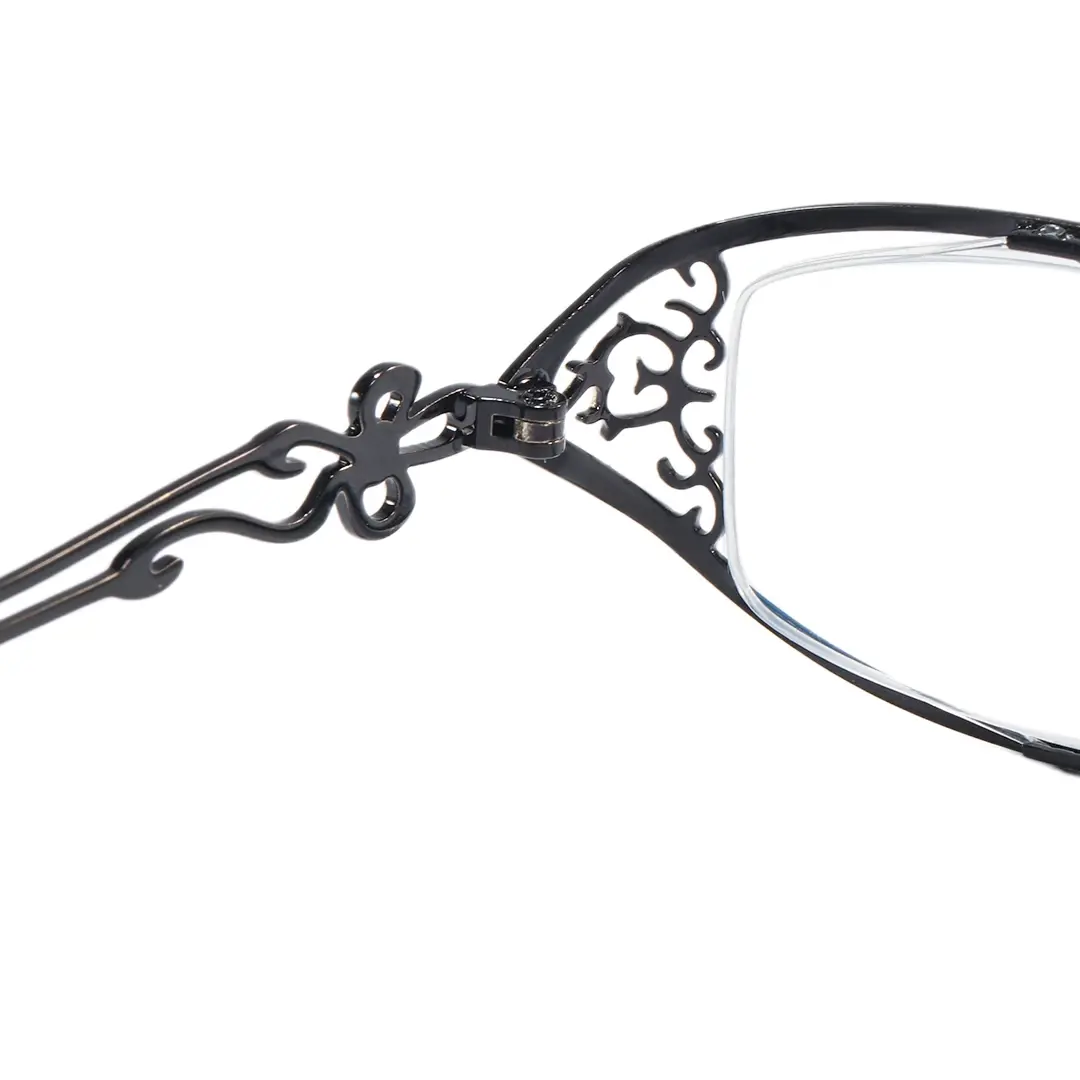 Hinge detail of Marenna y2k oval metal eyeglasses OM0162604 in black
