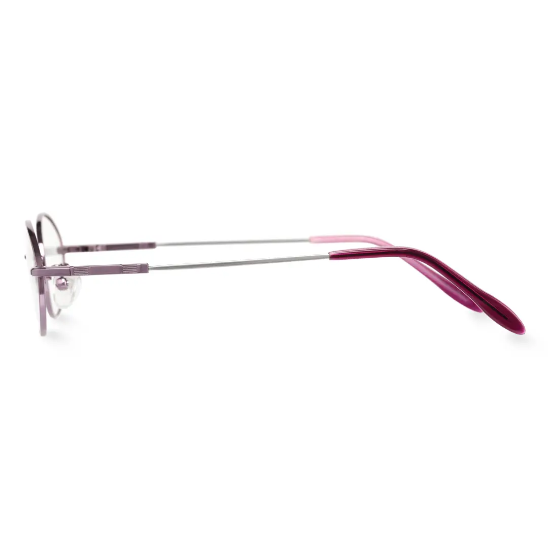 Side view of Garnet y2k oval metal eyeglasses OM0172410 in light purple