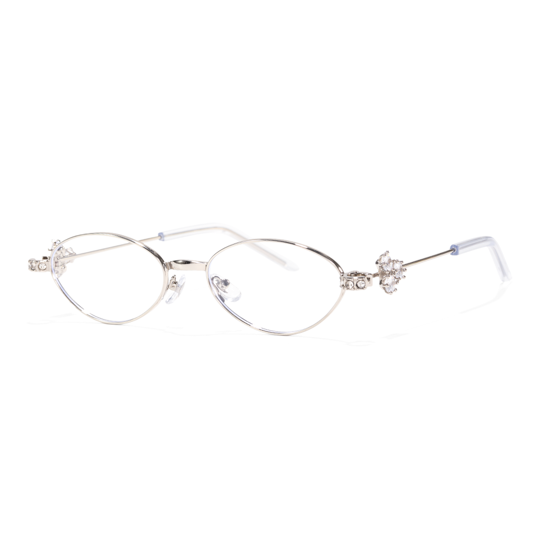 Angle view of Arla y2k oval tr90 eyeglasses OM0252601 in silver