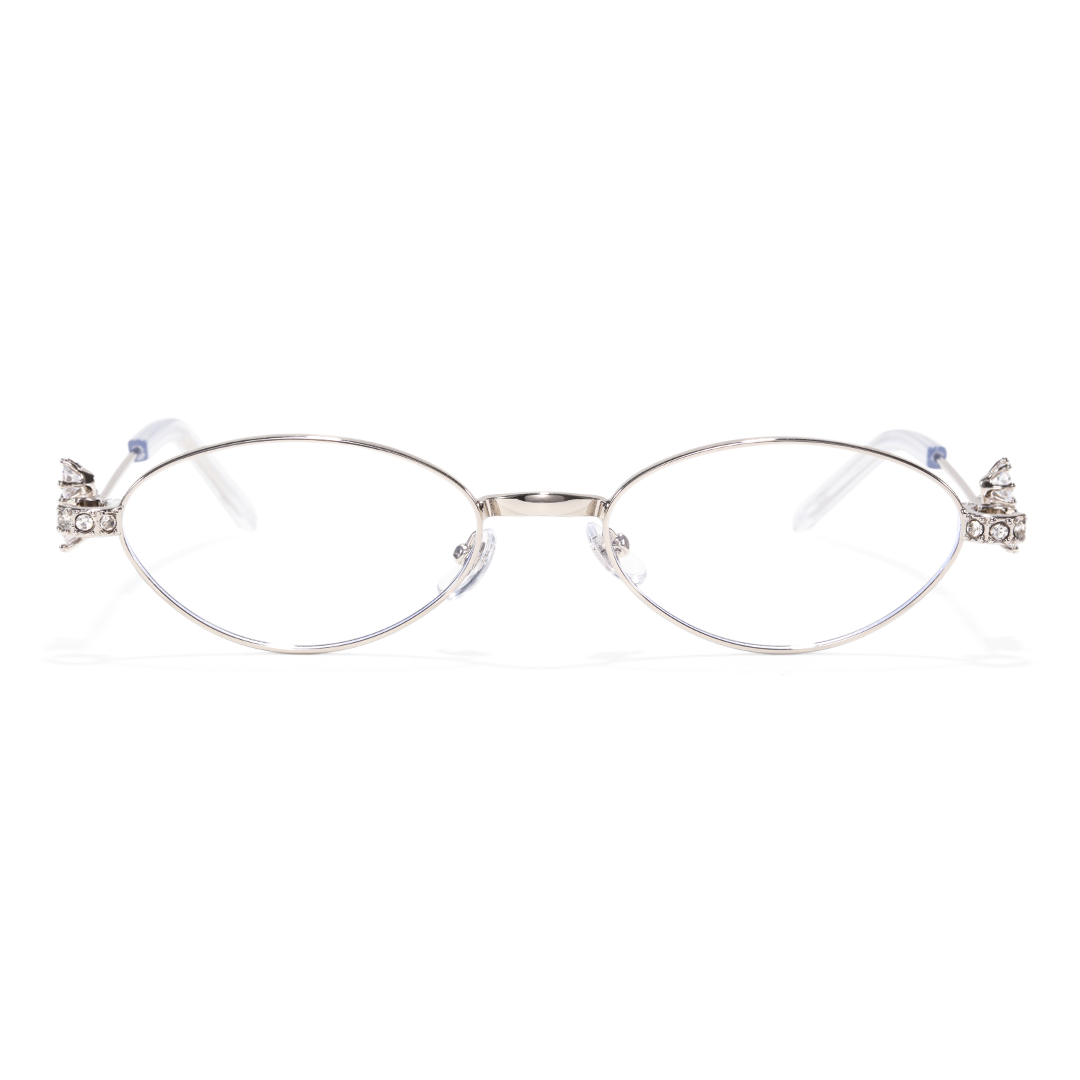 Front view of Arla y2k oval tr90 eyeglasses OM0252601 in silver