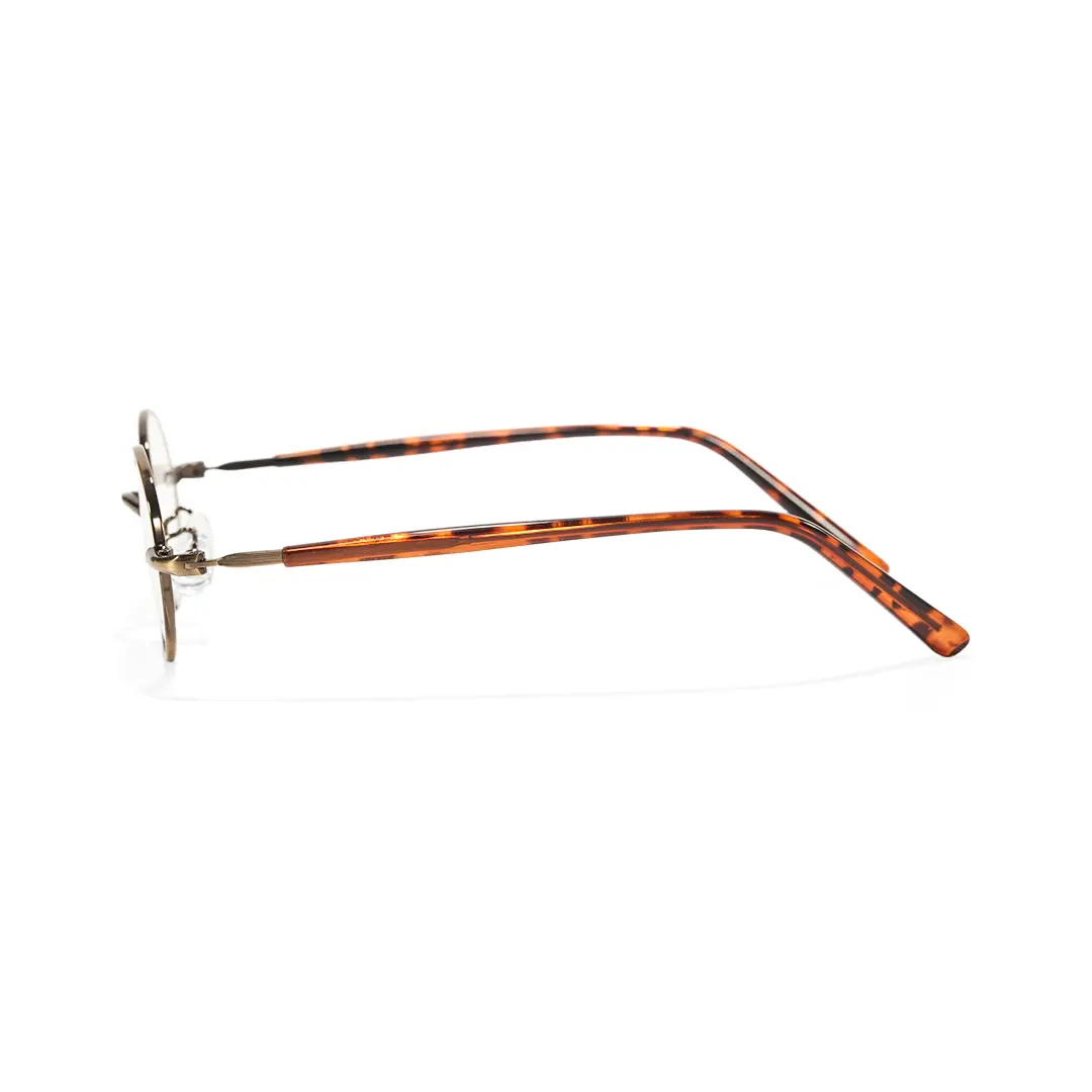 Side view of Marlow y2k oval metal eyeglasses in brown. SPU: OM0272508