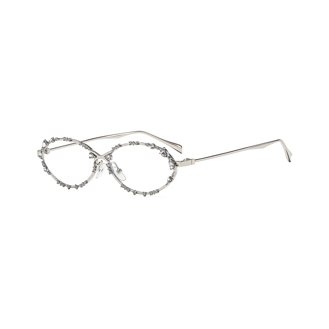 Angle view of Nox oval metal eyeglasses OM0292512 in silver