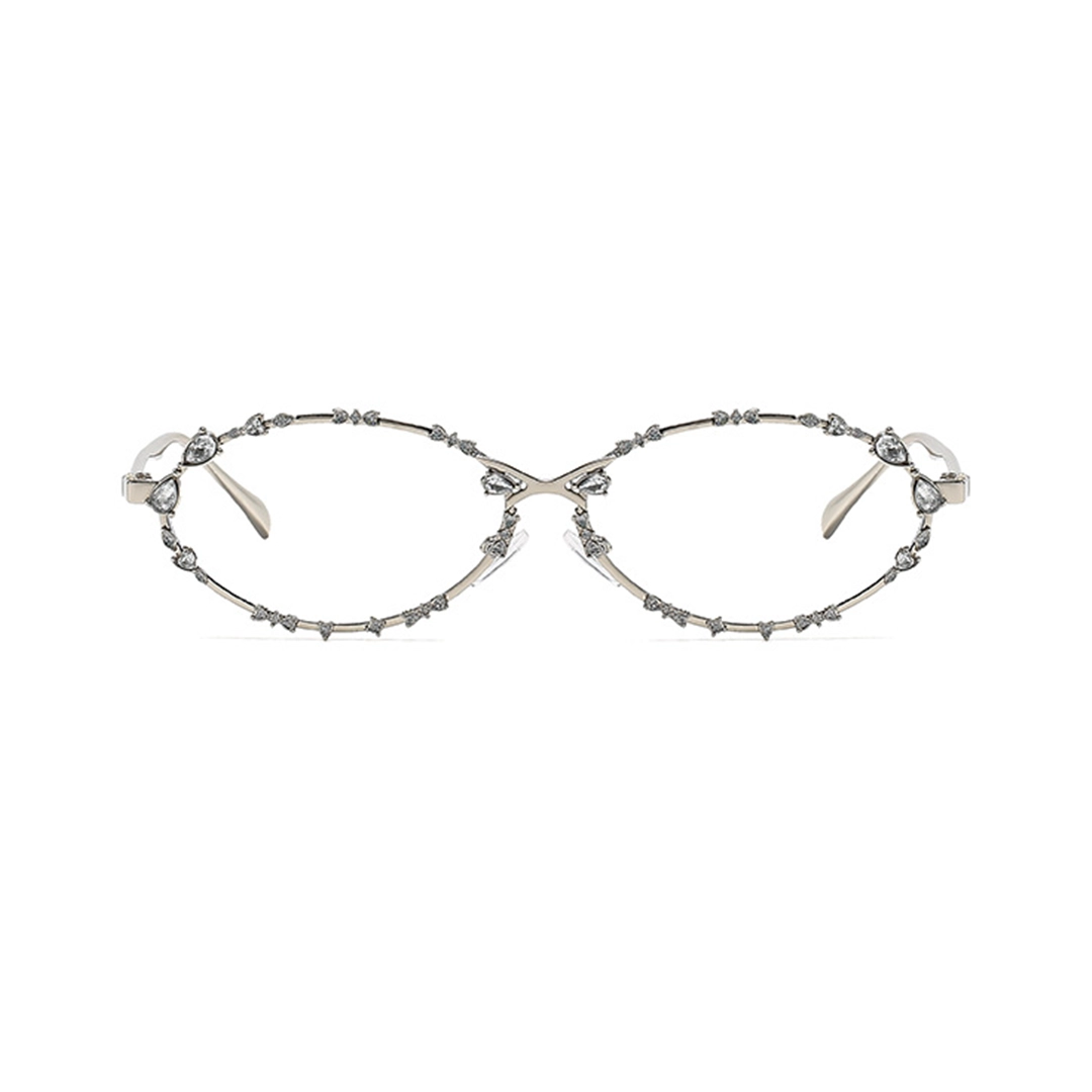 Front view of Nox oval metal eyeglasses OM0292512 in silver