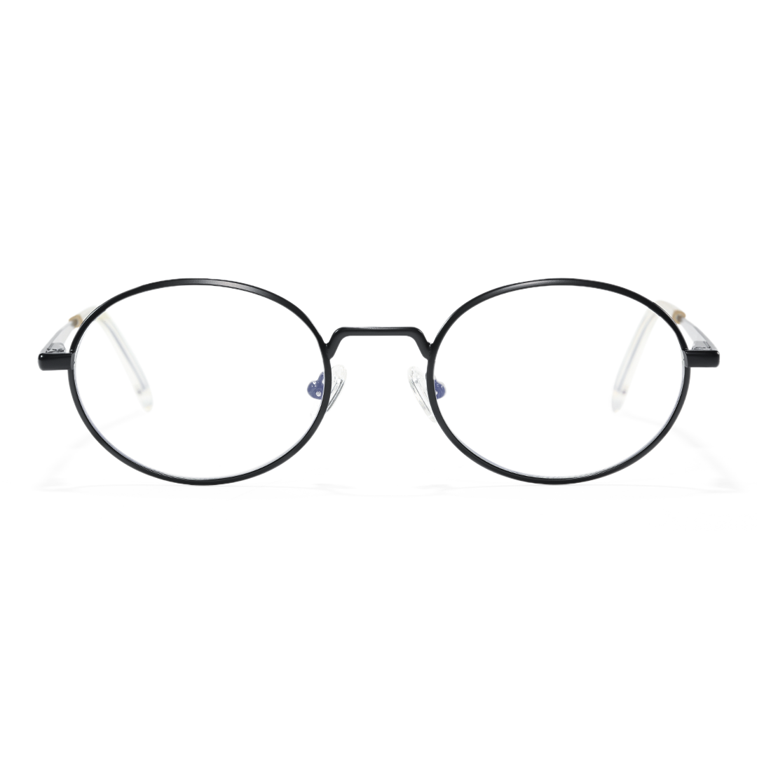 Front view of Bongrt oval metal eyeglasses OM0302410 in black