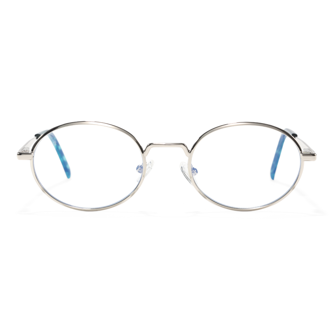 Front view of Bongrt oval metal eyeglasses OM0302410 in silver