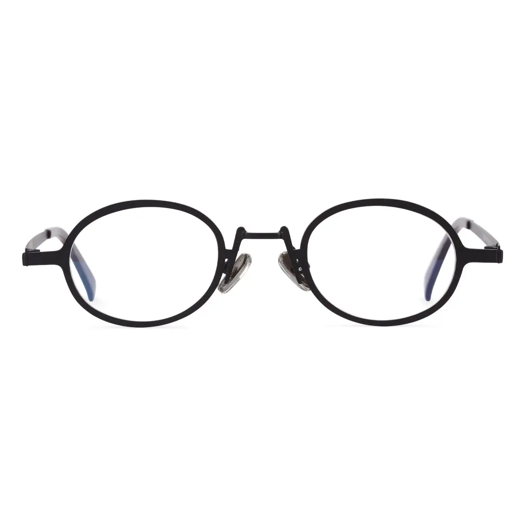 Front view of Tonny vintage oval metal eyeglasses OM0592302 in black