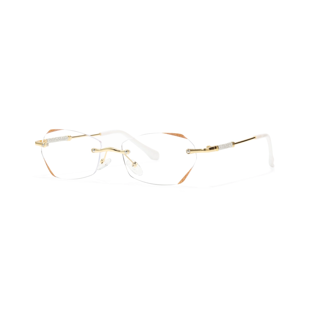 Angle view of Jala oval metal eyeglasses OP0012503 in gold