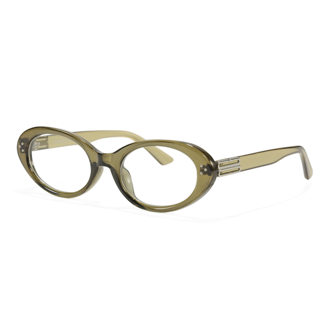 Angle view of Basia y2k oval tr90 eyeglasses in green. SPU: OR0022506