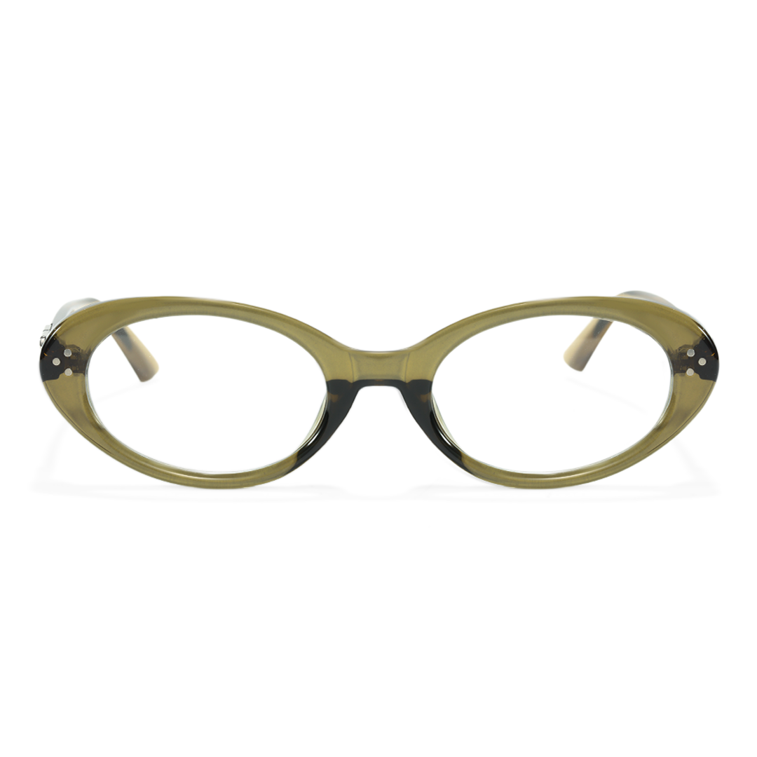 Front view of Basia y2k oval tr90 eyeglasses OR0022506 in green