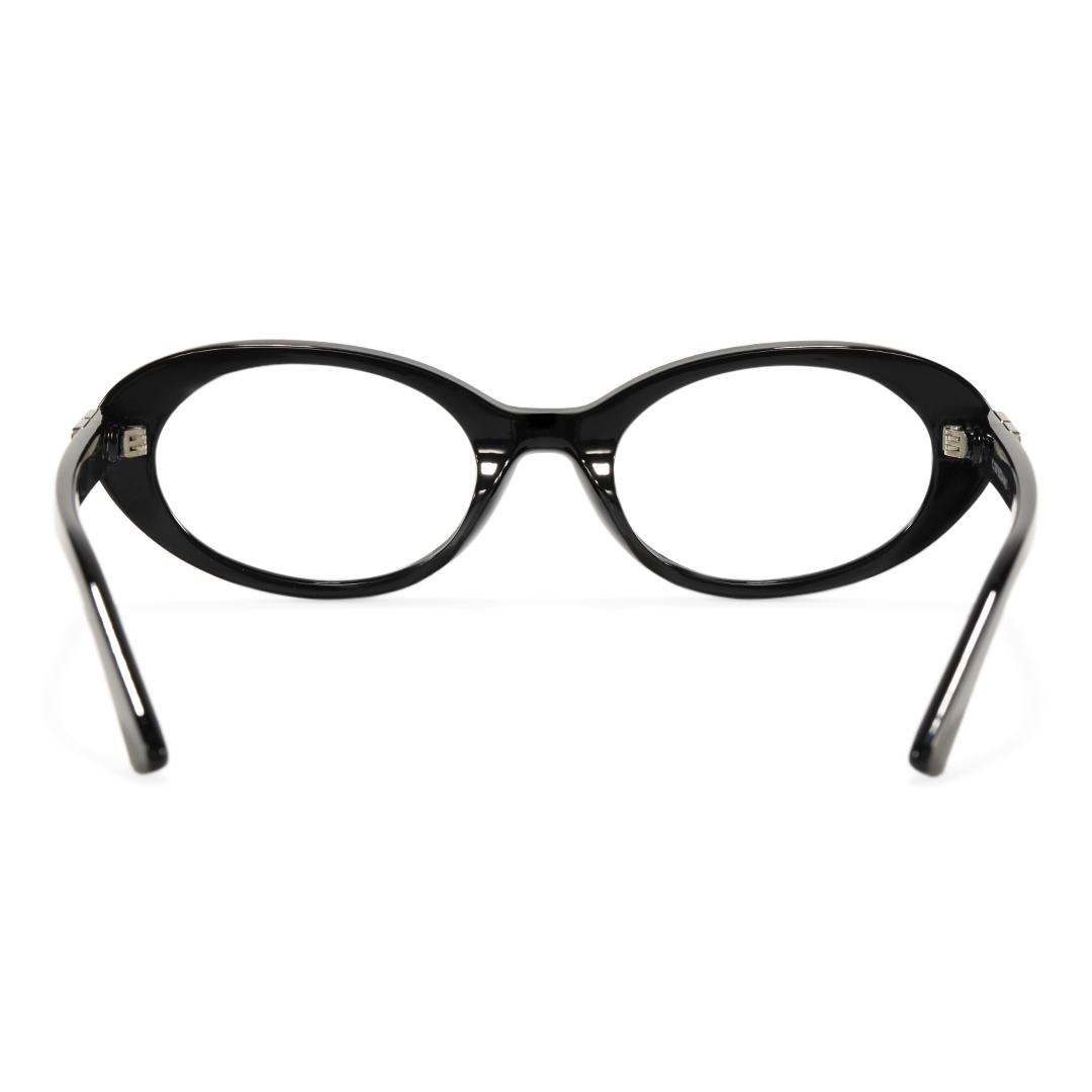 Back view of Basia y2k oval tr90 eyeglasses in black. SPU: OR0022506