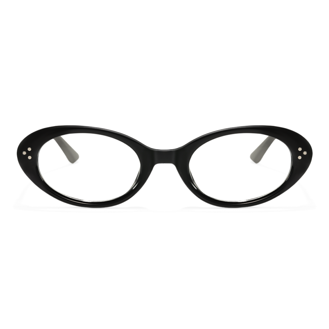 Front view of Basia y2k oval tr90 eyeglasses OR0022506 in black