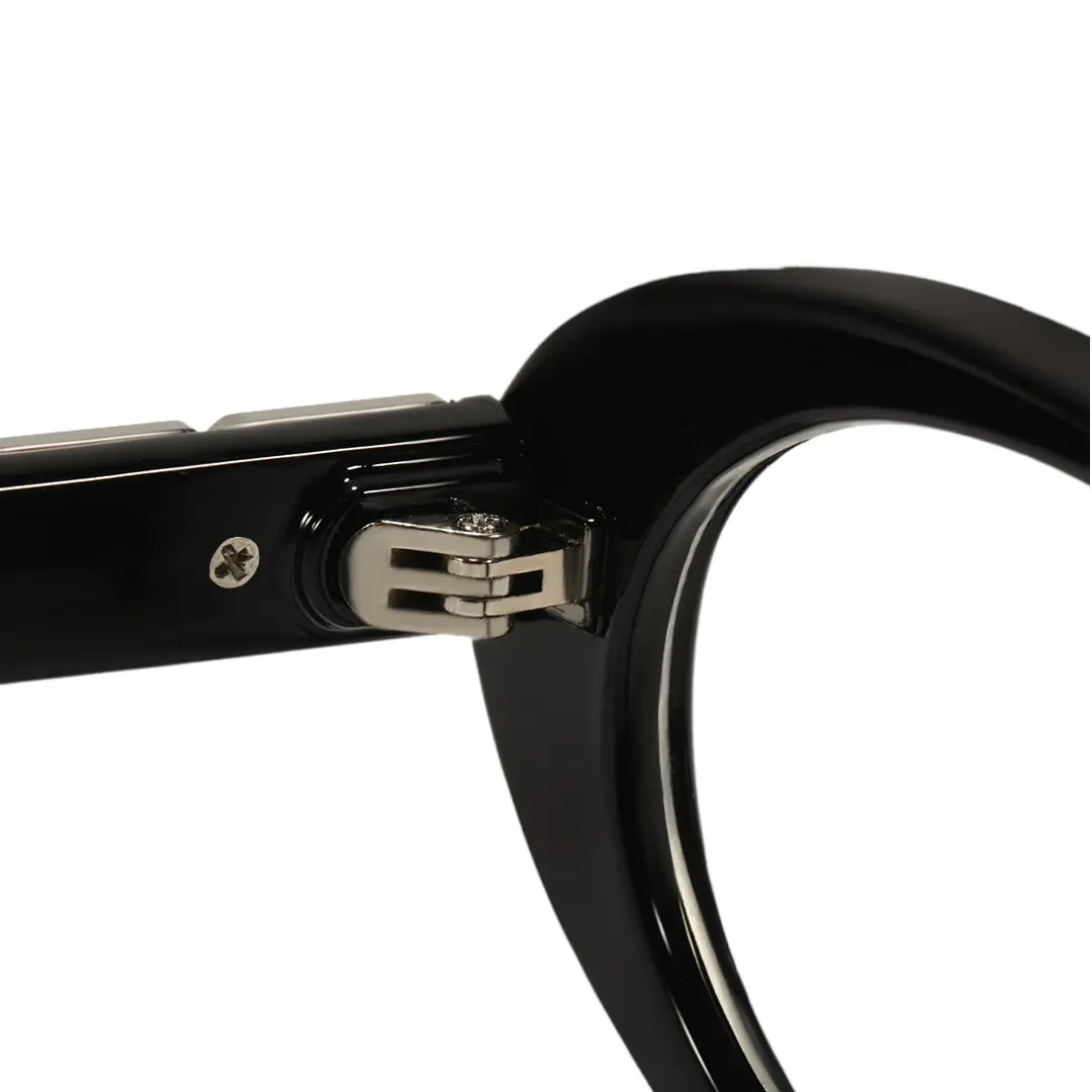 Hinge detail of Basia y2k oval tr90 eyeglasses in black. SPU: OR0022506