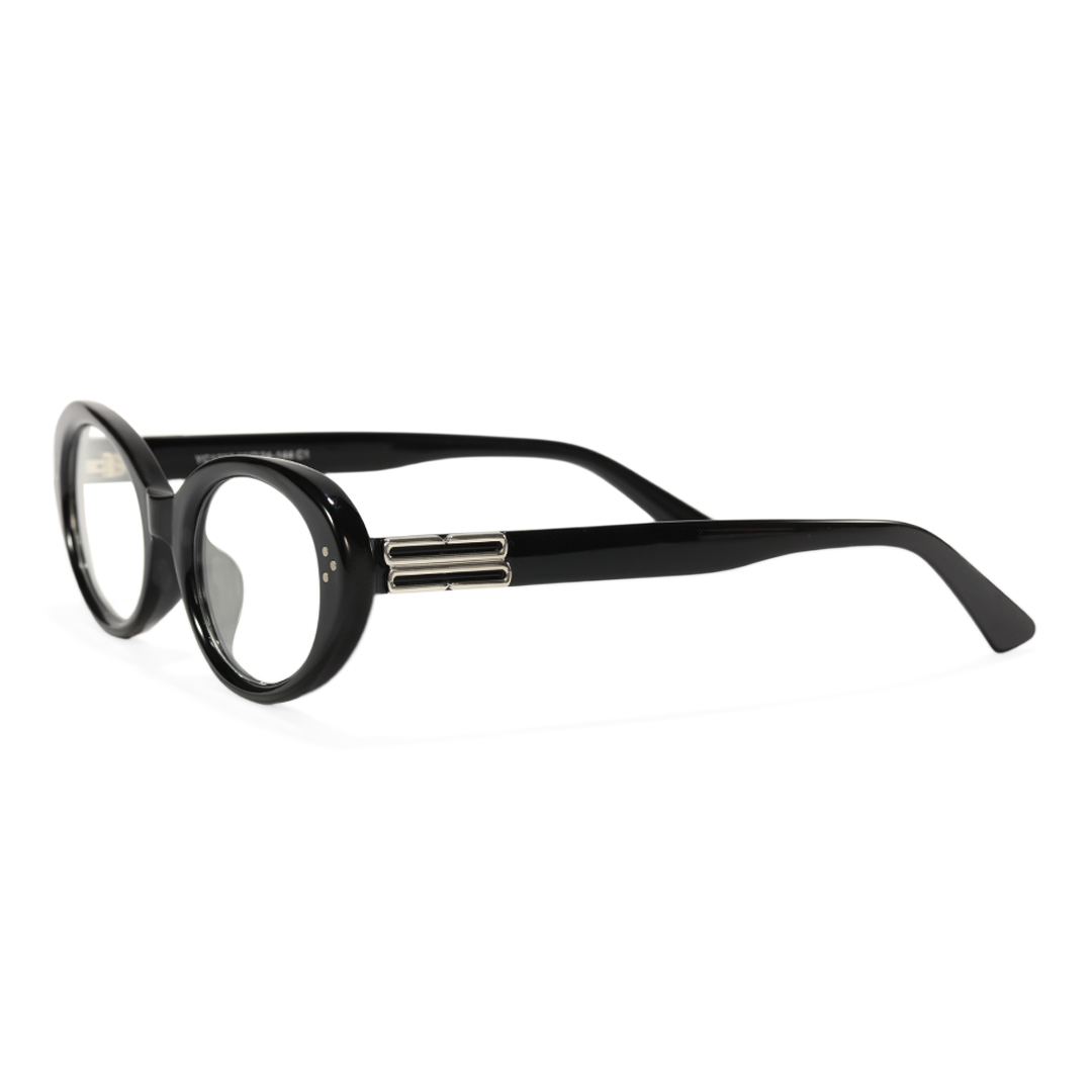 Side view of Basia y2k oval tr90 eyeglasses in black. SPU: OR0022506