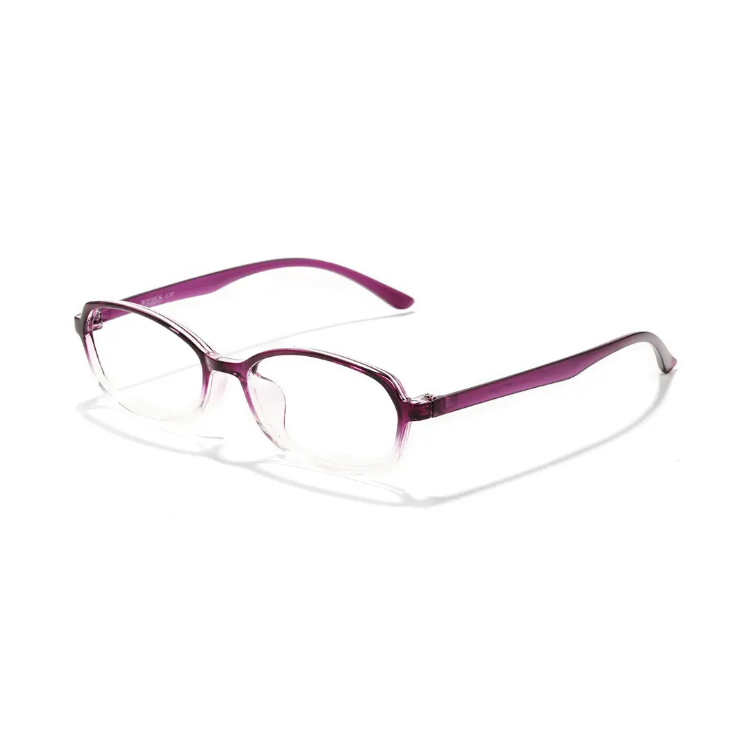 Angle view of Virtue y2k oval tr90 eyeglasses in purple-clear. SPU: OR0092501