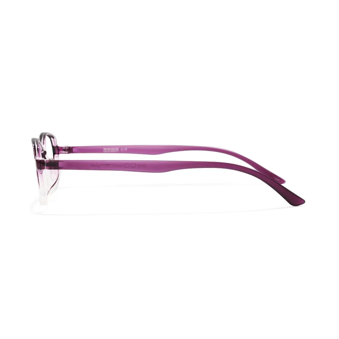 Side view of Virtue y2k oval tr90 eyeglasses in purple-clear. SPU: OR0092501