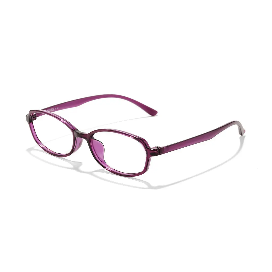 Angle view of Virtue y2k oval tr90 eyeglasses in purple. SPU: OR0092501