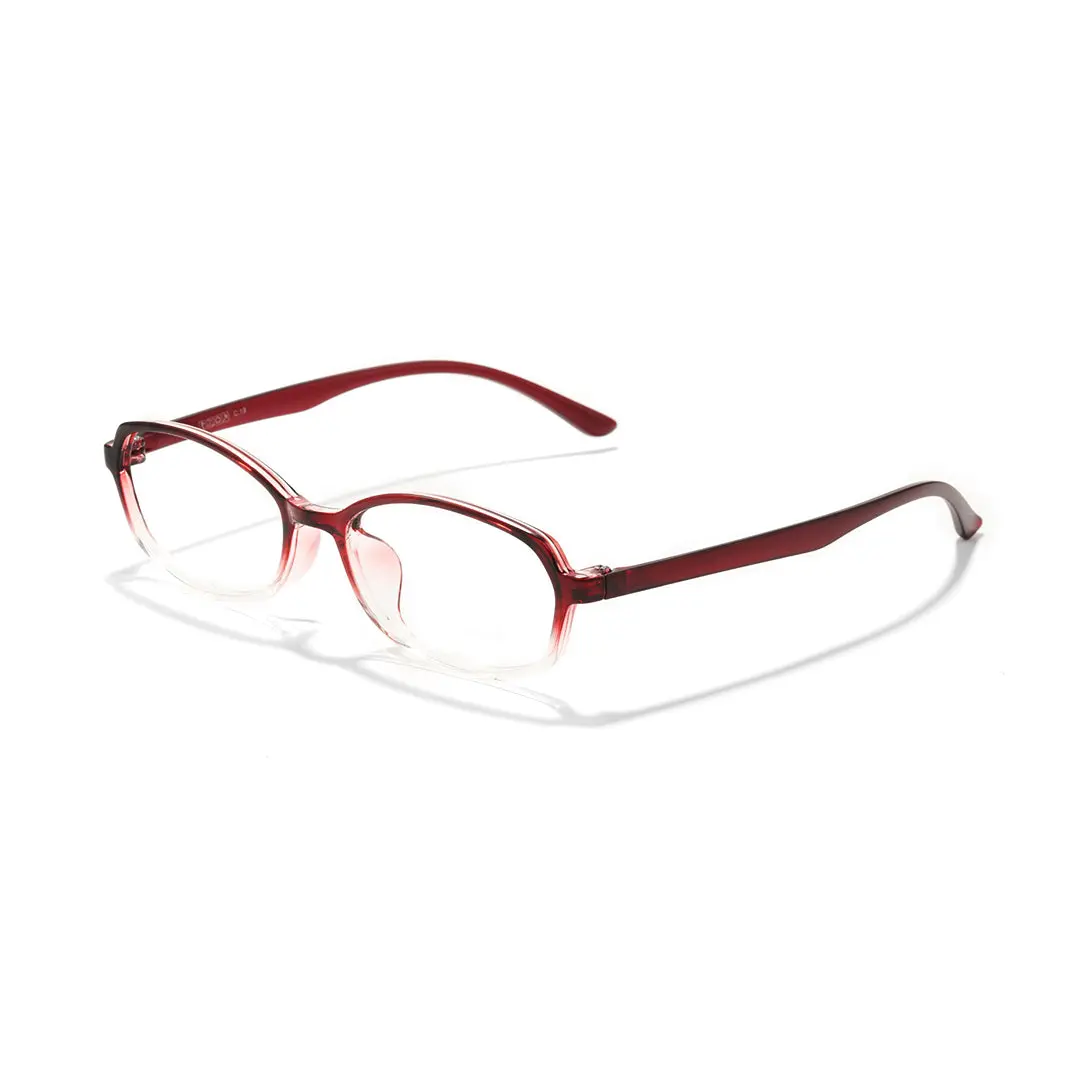 Angle view of Virtue y2k oval tr90 eyeglasses in red-clear. SPU: OR0092501
