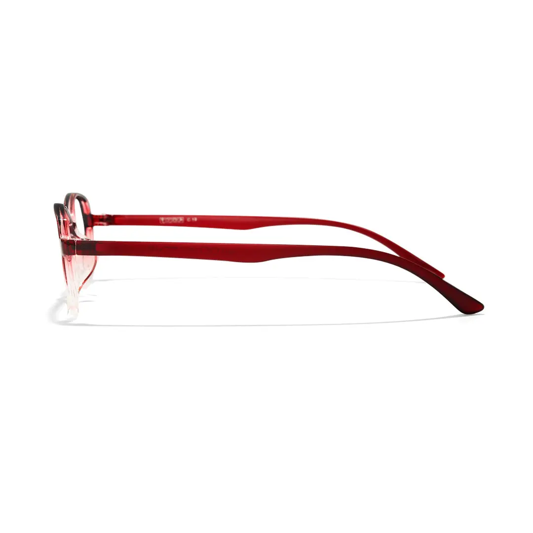 Side view of Virtue y2k oval tr90 eyeglasses in red-clear. SPU: OR0092501