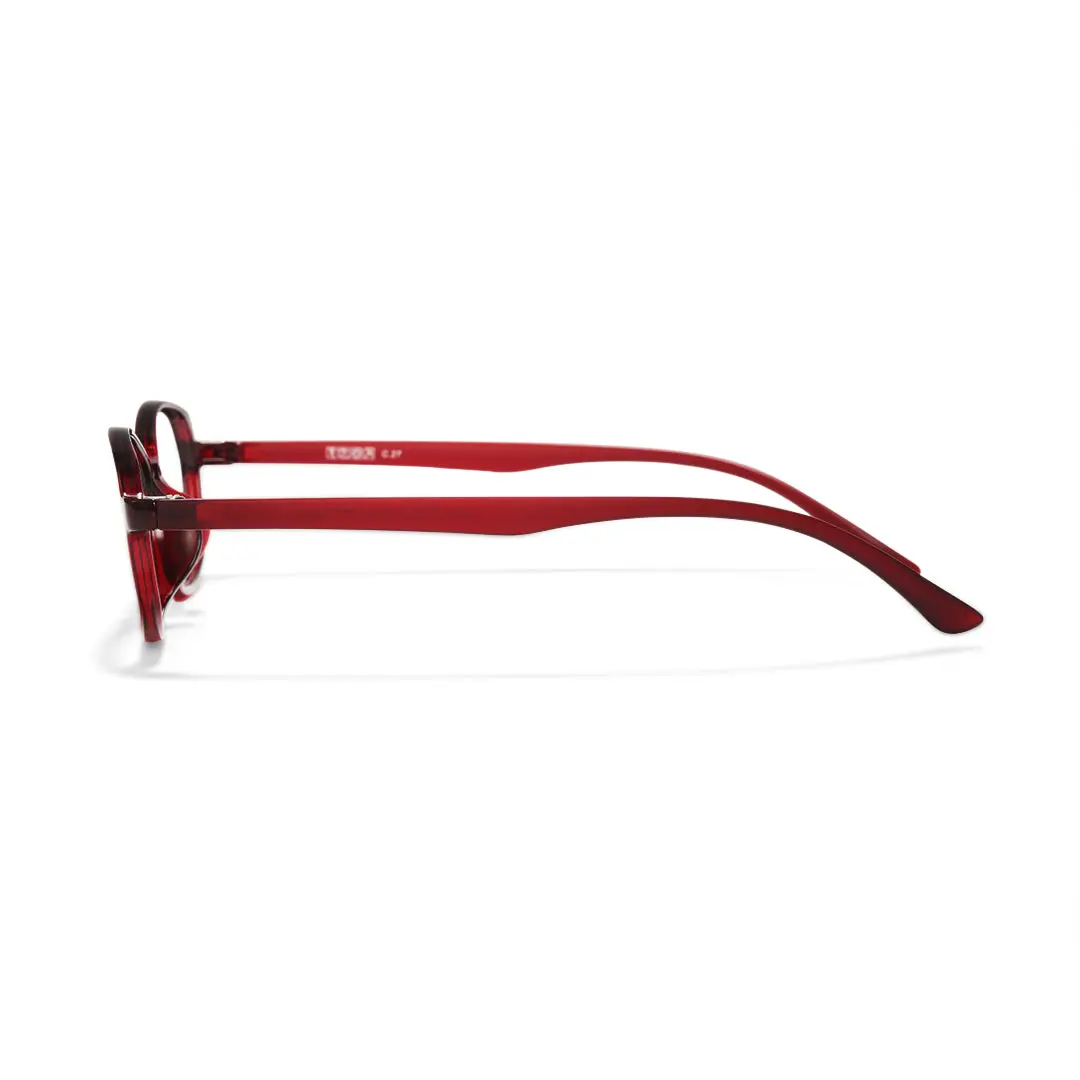 Side view of Virtue y2k oval tr90 eyeglasses in red. SPU: OR0092501