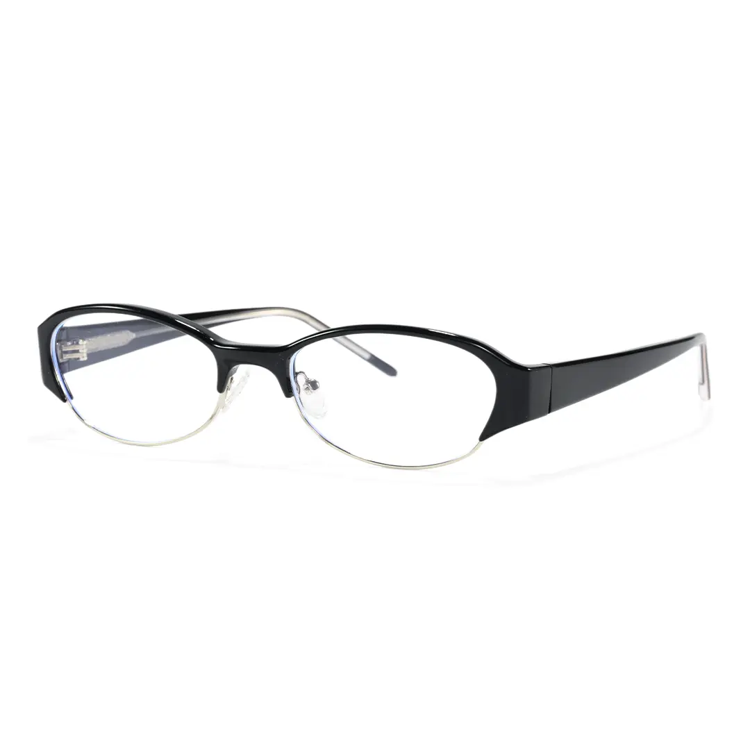 Angle view of Lilac office siren oval tr90 eyeglasses in black. SPU: OR0112603
