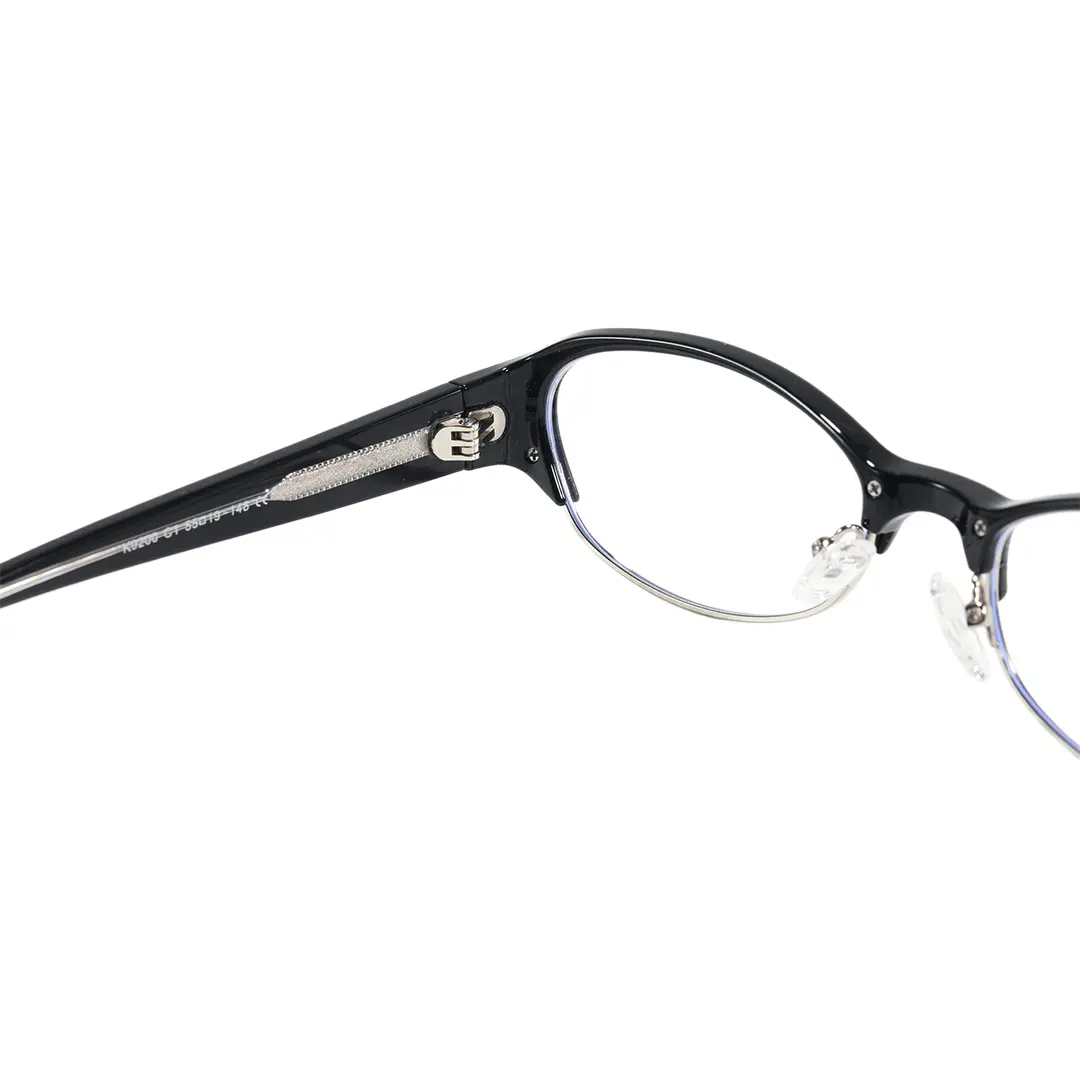Hinge detail of Lilac office siren oval tr90 eyeglasses in black. SPU: OR0112603