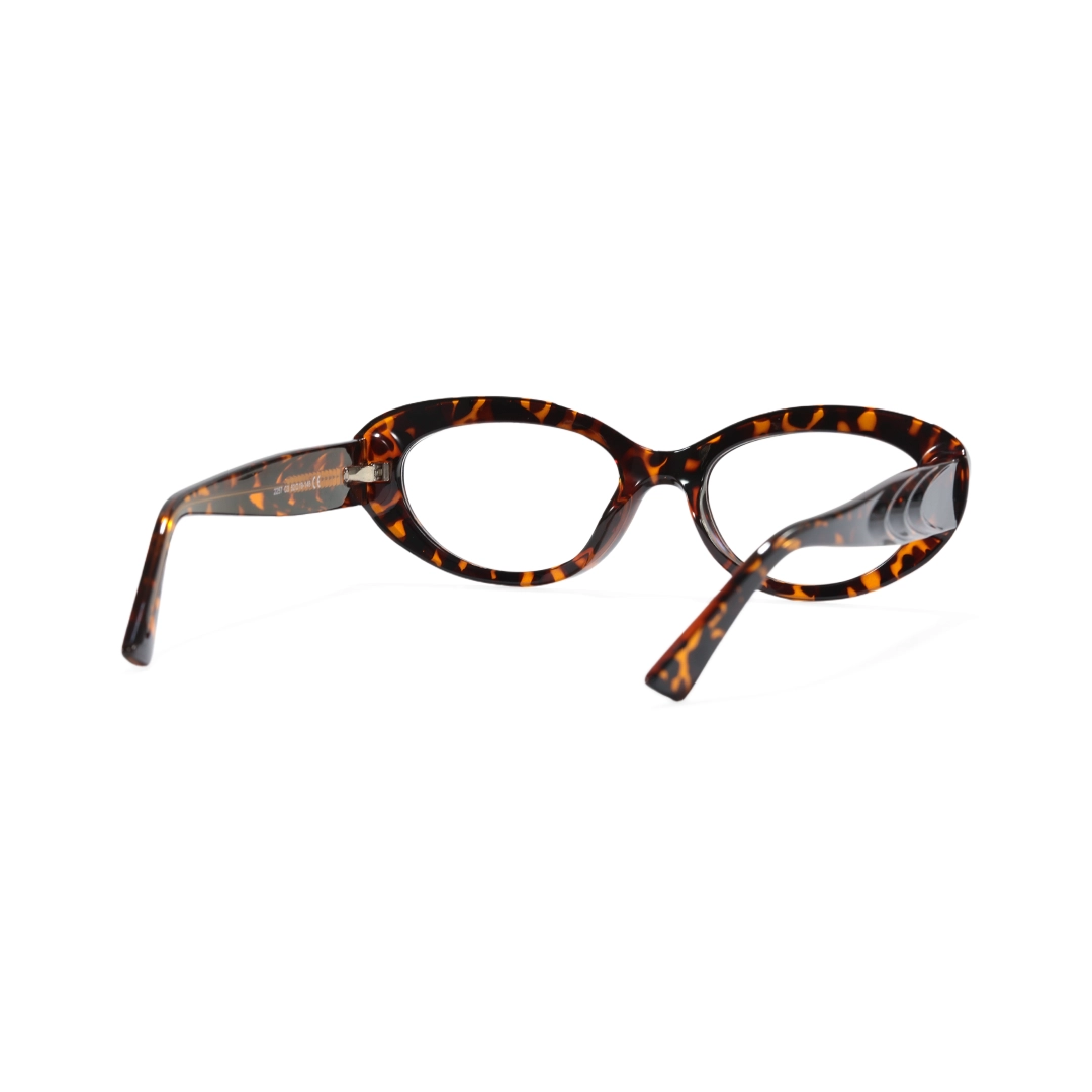 Back view of Ellie y2k oval tr90 eyeglasses in tortoise. SPU: OR0132510