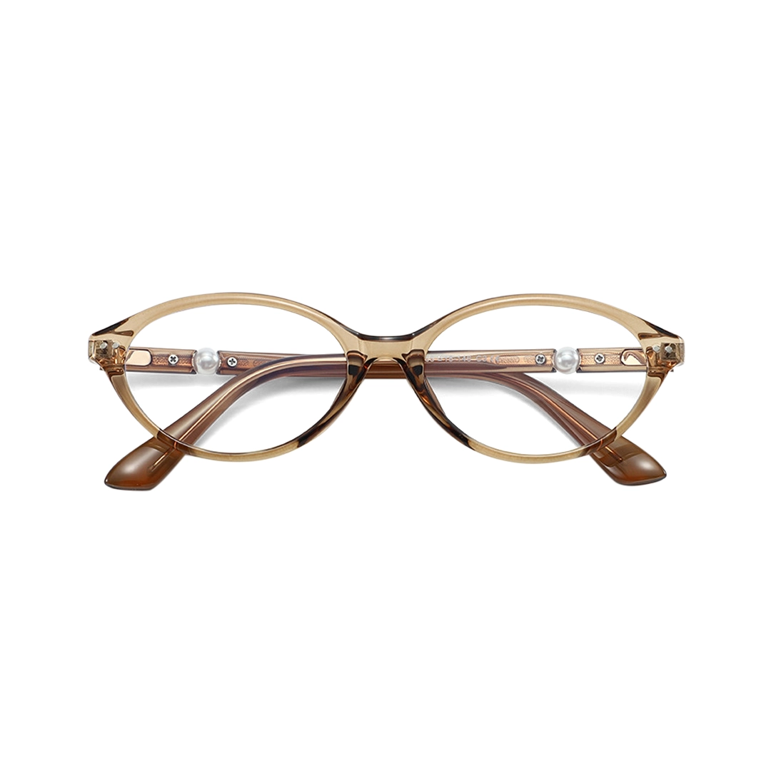 Front folded view of Sabine oval tr90 eyeglasses OR0192509 in brown