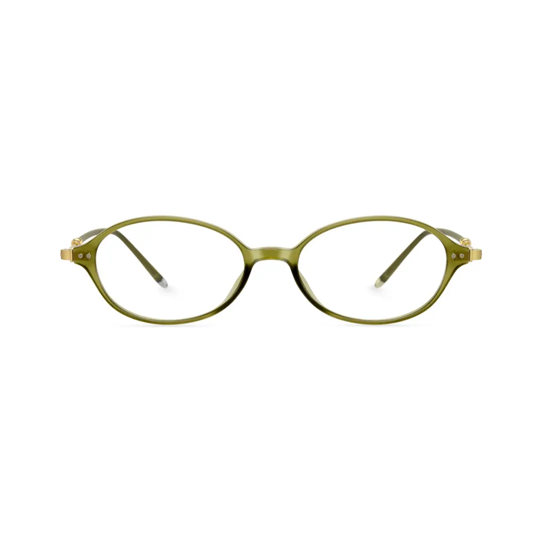 Front view of Pnestor y2k oval tr90 eyeglasses OR0272410 in army green