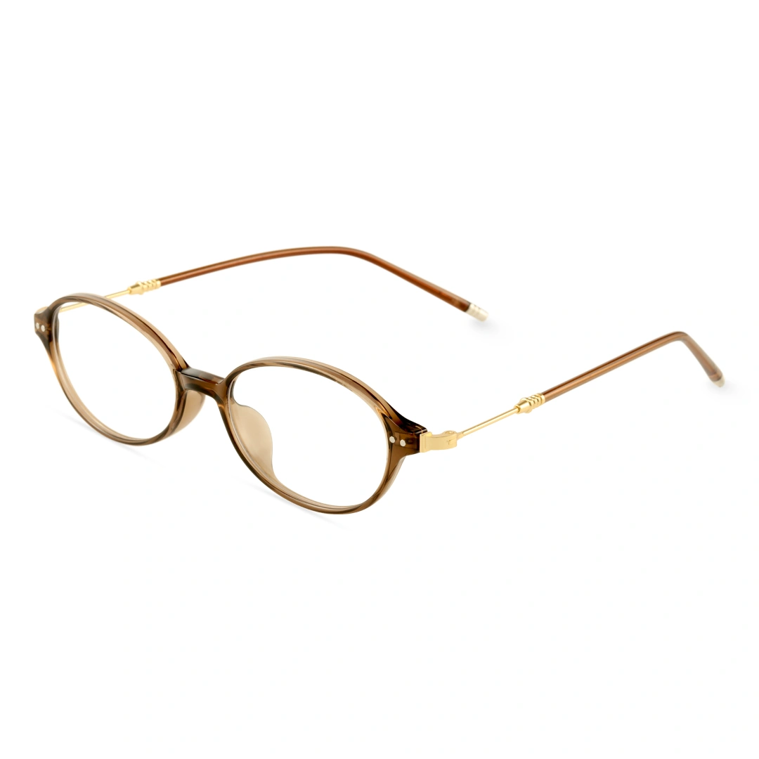 Angle view of Pnestor y2k oval tr90 eyeglasses OR0272410 in brown